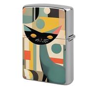 Metal Lighter Case Cover Reusable Flip Top Lighter Sleeve Double Sided Windproof & Waterproof Cigarette Holder Portable Pocket Mid-Century Modern Art Cat Lighters Pouch for Dad Boyfriend Husband