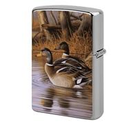 Metal Lighter Case Cover Reusable Flip Top Lighter Sleeve Double Sided Windproof & Waterproof Cigarette Holder Portable Pocket Mallard Ducks Lighters Pouch for Dad Boyfriend Husband