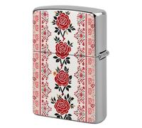 Metal Lighter Case Cover Reusable Flip Top Lighter Sleeve Double Sided Windproof & Waterproof Cigarette Holder Portable Pocket Ukrainian Embroidery Style Rose Lighters Pouch for Dad Boyfriend Husband