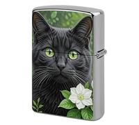 Metal Lighter Case Cover Reusable Flip Top Lighter Sleeve Double Sided Windproof & Waterproof Cigarette Holder Portable Pocket Black Cat Flower Lighters Pouch for Dad Boyfriend Husband