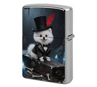 Metal Lighter Case Cover Reusable Flip Top Lighter Sleeve Double Sided Windproof & Waterproof Cigarette Holder Portable Pocket Gothic Hat-Wearing Dog Lighters Pouch for Dad Boyfriend Husband