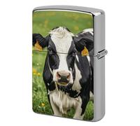 Metal Lighter Case Cover Reusable Flip Top Lighter Sleeve Double Sided Windproof & Waterproof Cigarette Holder Portable Pocket Cow Black Spot Lighters Pouch for Dad Boyfriend Husband
