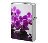 Metal Lighter Case Cover Reusable Flip Top Lighter Sleeve Double Sided Windproof & Waterproof Cigarette Holder Portable Pocket Purple Butterfly Orchid Lighters Pouch for Dad Boyfriend Husband