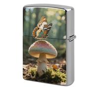 Metal Lighter Case Cover Reusable Flip Top Lighter Sleeve Double Sided Windproof & Waterproof Cigarette Holder Portable Pocket Butterfly Mushroom Lighters Pouch for Dad Boyfriend Husband