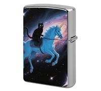 Metal Lighter Case Cover Reusable Flip Top Lighter Sleeve Double Sided Windproof & Waterproof Cigarette Holder Portable Pocket Black Cat Riding Horse Lighters Pouch for Dad Boyfriend Husband