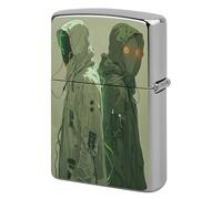 Metal Lighter Case Cover Reusable Flip Top Lighter Sleeve Double Sided Windproof & Waterproof Cigarette Holder Portable Pocket Two Green Ghosts Lighters Pouch for Dad Boyfriend Husband