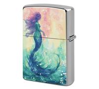 Metal Lighter Case Cover Reusable Flip Top Lighter Sleeve Double Sided Windproof & Waterproof Cigarette Holder Portable Pocket Beautiful Mermaid Tail Lighters Pouch for Dad Boyfriend Husband