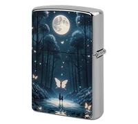 Metal Lighter Case Cover Reusable Flip Top Lighter Sleeve Double Sided Windproof & Waterproof Cigarette Holder Portable Pocket Black Light Fantasy Forest Lighters Pouch for Dad Boyfriend Husband