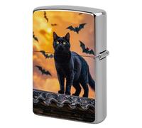 Metal Lighter Case Cover Reusable Flip Top Lighter Sleeve Double Sided Windproof & Waterproof Cigarette Holder Portable Pocket Black Cat Bat Lighters Pouch for Dad Boyfriend Husband