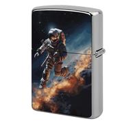 Metal Lighter Case Cover Reusable Flip Top Lighter Sleeve Double Sided Windproof & Waterproof Cigarette Holder Portable Pocket Astronaut Flying in Space Lighters Pouch for Dad Boyfriend Husband