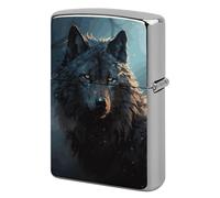 Metal Lighter Case Cover Reusable Flip Top Lighter Sleeve Double Sided Windproof & Waterproof Cigarette Holder Portable Pocket Fantasy Wolf Lighters Pouch for Dad Boyfriend Husband
