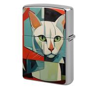 Metal Lighter Case Cover Reusable Flip Top Lighter Sleeve Double Sided Windproof & Waterproof Cigarette Holder Portable Pocket Geometric Cat Lighters Pouch for Dad Boyfriend Husband