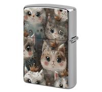 Metal Lighter Case Cover Reusable Flip Top Lighter Sleeve Double Sided Windproof & Waterproof Cigarette Holder Portable Pocket Big Eyes Cat Lighters Pouch for Dad Boyfriend Husband