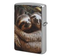 Metal Lighter Case Cover Reusable Flip Top Lighter Sleeve Double Sided Windproof & Waterproof Cigarette Holder Portable Pocket Two Sloths Hugging Lighters Pouch for Dad Boyfriend Husband