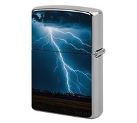 Metal Lighter Case Cover Reusable Flip Top Lighter Sleeve Double Sided Windproof & Waterproof Cigarette Holder Portable Pocket Lightning Strikes Thunderstorms Lighters Pouch for Dad Boyfriend Husband