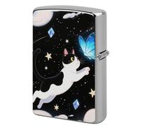 Metal Lighter Case Cover Reusable Flip Top Lighter Sleeve Double Sided Windproof & Waterproof Cigarette Holder Portable Pocket Funny Kitten with Butterfly Lighters Pouch for Dad Boyfriend Husband