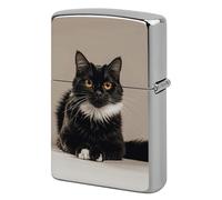 Metal Lighter Case Cover Reusable Flip Top Lighter Sleeve Double Sided Windproof & Waterproof Cigarette Holder Portable Pocket Black Cat Lighters Pouch for Dad Boyfriend Husband