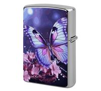 Metal Lighter Case Cover Reusable Flip Top Lighter Sleeve Double Sided Windproof & Waterproof Cigarette Holder Portable Pocket Purple Butterfly Lighters Pouch for Dad Boyfriend Husband