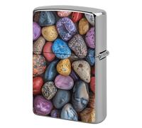 Metal Lighter Case Cover Reusable Flip Top Lighter Sleeve Double Sided Windproof & Waterproof Cigarette Holder Portable Pocket Pebbles and Rocks Lighters Pouch for Dad Boyfriend Husband