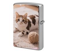 Metal Lighter Case Cover Reusable Flip Top Lighter Sleeve Double Sided Windproof & Waterproof Cigarette Holder Portable Pocket Cute Cow Cat Lighters Pouch for Dad Boyfriend Husband