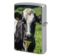 Metal Lighter Case Cover Reusable Flip Top Lighter Sleeve Double Sided Windproof & Waterproof Cigarette Holder Portable Pocket Cow Black and White Spot Lighters Pouch for Dad Boyfriend Husband