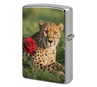 Metal Lighter Case Cover Reusable Flip Top Lighter Sleeve Double Sided Windproof & Waterproof Cigarette Holder Portable Pocket Red Rose Cheetah Lighters Pouch for Dad Boyfriend Husband