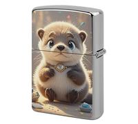 Metal Lighter Case Cover Reusable Flip Top Lighter Sleeve Double Sided Windproof & Waterproof Cigarette Holder Portable Pocket Cartoon Cute Otter Lighters Pouch for Dad Boyfriend Husband