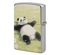 Metal Lighter Case Cover Reusable Flip Top Lighter Sleeve Double Sided Windproof & Waterproof Cigarette Holder Portable Pocket Panda Lying on The Lawn Lighters Pouch for Dad Boyfriend Husband