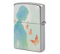 Metal Lighter Case Cover Reusable Flip Top Lighter Sleeve Double Sided Windproof & Waterproof Cigarette Holder Portable Pocket Abstract Woman Butterfly Lighters Pouch for Dad Boyfriend Husband