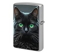 Metal Lighter Case Cover Reusable Flip Top Lighter Sleeve Double Sided Windproof & Waterproof Cigarette Holder Portable Pocket Black Cat Green Eyes Lighters Pouch for Dad Boyfriend Husband