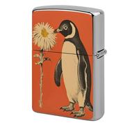 Metal Lighter Case Cover Reusable Flip Top Lighter Sleeve Double Sided Windproof & Waterproof Cigarette Holder Portable Pocket A Flower and Penguin Lighters Pouch for Dad Boyfriend Husband
