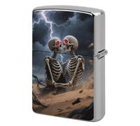 Metal Lighter Case Cover Reusable Flip Top Lighter Sleeve Double Sided Windproof & Waterproof Cigarette Holder Portable Pocket The Lovers Skull Lighters Pouch for Dad Boyfriend Husband