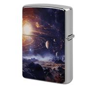Metal Lighter Case Cover Reusable Flip Top Lighter Sleeve Double Sided Windproof & Waterproof Cigarette Holder Portable Pocket Universe Galaxy Lighters Pouch for Dad Boyfriend Husband