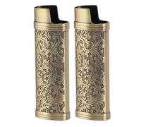 Metal Lighter Case Holder Sleeve for BIC Full Size Lighter, Vintage Botanical Pattern, Bronze