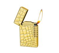 Metal Lighter with Stone Pattern Design, Gold or Silver, Flint Butane Lighter for Men Women Gift (Gold)