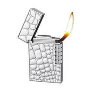 Metal Lighter with Stone Pattern Design, Gold or Silver, Flint Butane Lighter for Men Women Gift (Silver)
