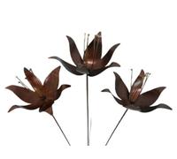 Metal Lily Flower Ornament On 100Cm Stick - Set Of 3 Bronze