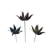 Metal Lily Flower Ornament On 100Cm Stick - Set Of 3 Mixed Colour