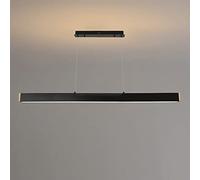 Metal Linear Dining Room Pendant Lamp, Modern 3 Color Mode LED One-word Suspension Lighting Fixtures, Creative Iron + Oak Long Hanging Light, Minimalist Kitchen Island Strip Chandeliers