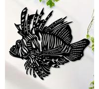 Metal Lionfish Wall Art, Metal Wall Art Fish Sculpture, Fish Bone Rustic Wall Decor Nautical Style, Metal Fish Wall Decor, Ideal for Indoor Outdoor Home Bedroom Office Window Wall, 30 * 27.06cm