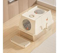 Metal Litter Box with Removable Lid,Stainless Steel Flip-Top Cat Potty with Kitty Litter Scoop & Pedal,Enclosed Front Entry Top Exit High Sided Cat Litter Box for Cats of Dif(Size:XL,Color:Black)