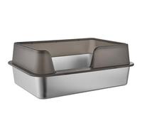 Metal Litter Tray with Scoop, Large Metal Litter Tray, Stainless Steel Open Top Litters Box with Detachable Rim, High Sided, Anti-Leakage, Easy Cleaning, Indoor Cats Trays