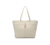 Metal Lock Zip Top Two Handles Tote Bag JFY Beige One Size