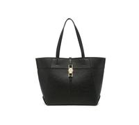 Metal Lock Zip Top Two Handles Tote Bag JFY Black One Size