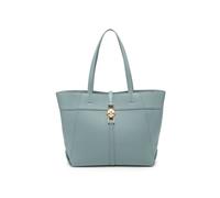 Metal Lock Zip Top Two Handles Tote Bag JFY Light Blue One Size
