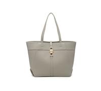 Metal Lock Zip Top Two Handles Tote Bag JFY Light Grey One Size