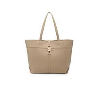 Metal Lock Zip Top Two Handles Tote Bag JFY Light Khaki One Size