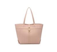 Metal Lock Zip Top Two Handles Tote Bag JFY Pink One Size