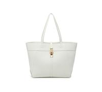 Metal Lock Zip Top Two Handles Tote Bag JFY White One Size