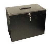 Metal Lockable A4 File Box With 5 Suspension Files - Store & Organise Paperwork & Important Documents - Black, H30 X W37 X D22Cm